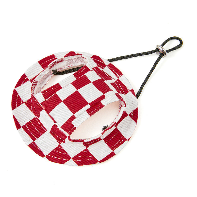 Pet Headwear Checkered Hat Red