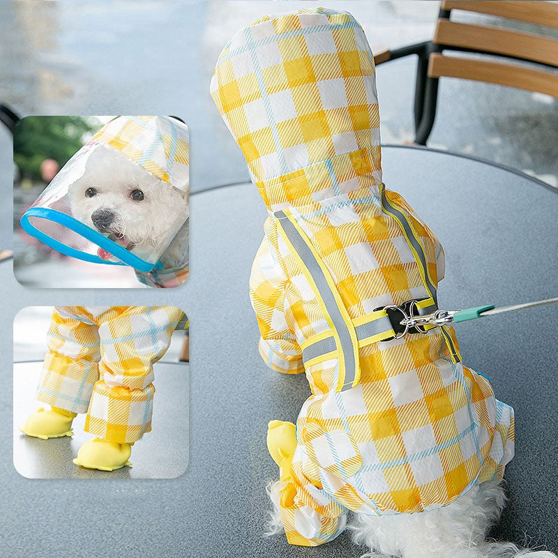 Pet Rain Coat Yellow Plaid