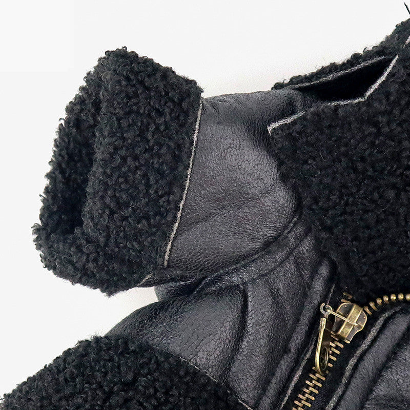 Pet Leather Jacket Aviator Black