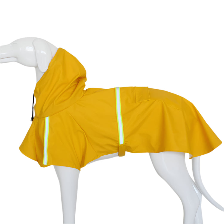 Yellow dog raincoat with reflective stripes