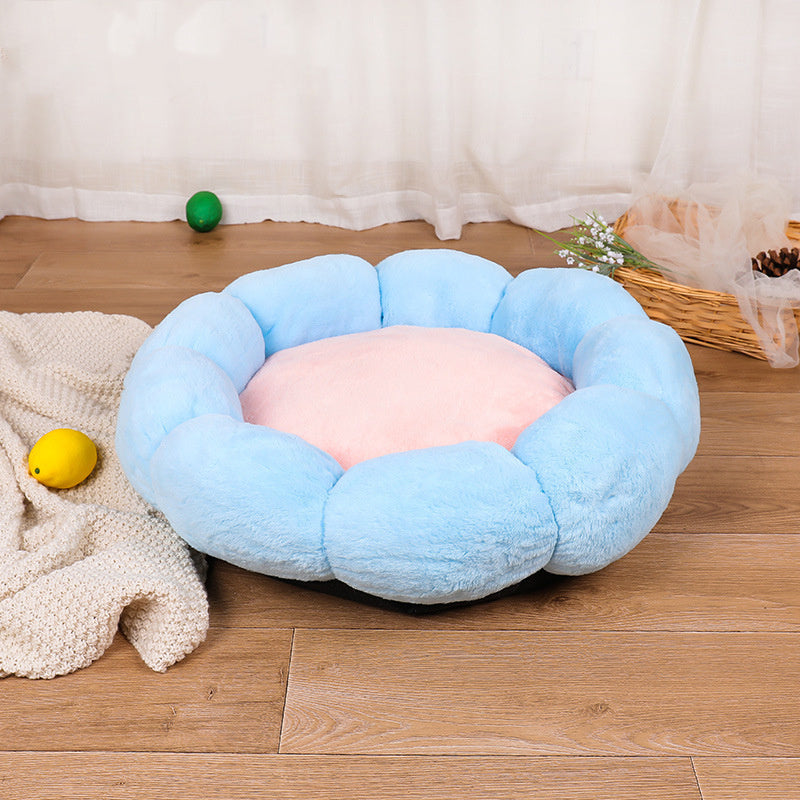 Pet Bed Round Flower Blue