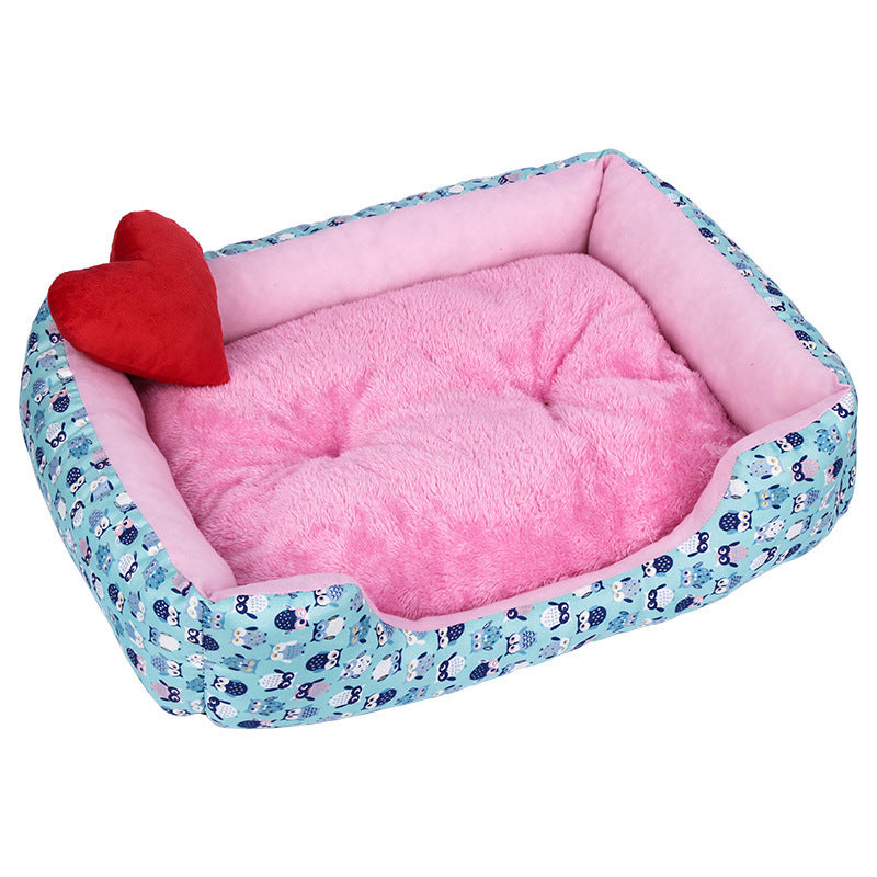 Pet Bed Rectangular Blue Owls