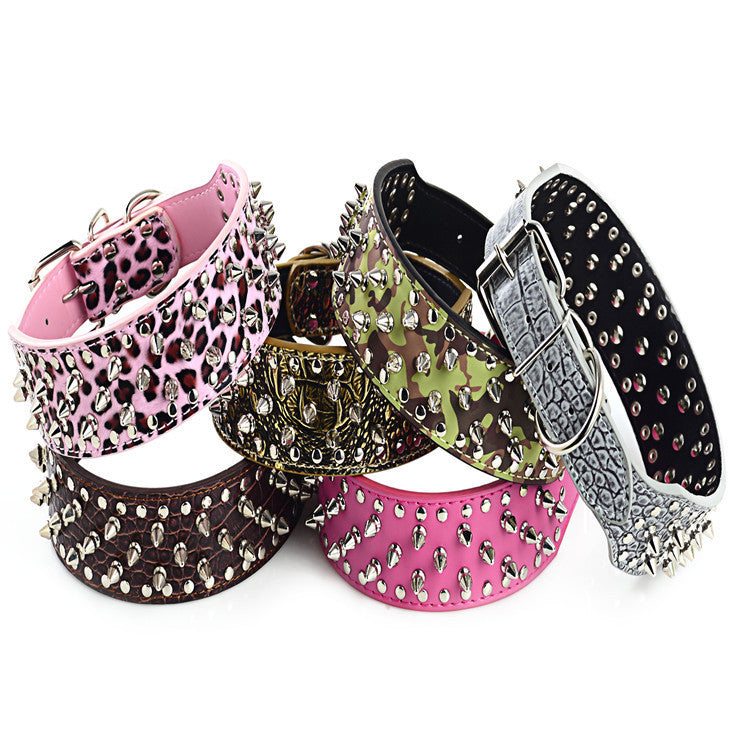 Pet Collar Leather Spiked Studded