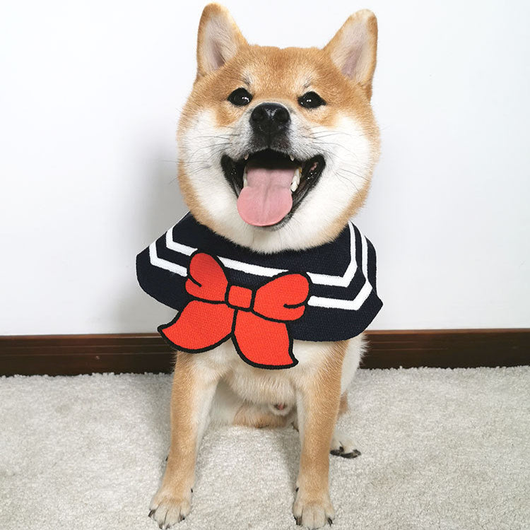 Pet Collar Cartoon Print Red Bow