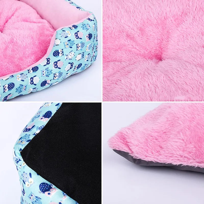 Pet Bed Rectangular Blue Owls
