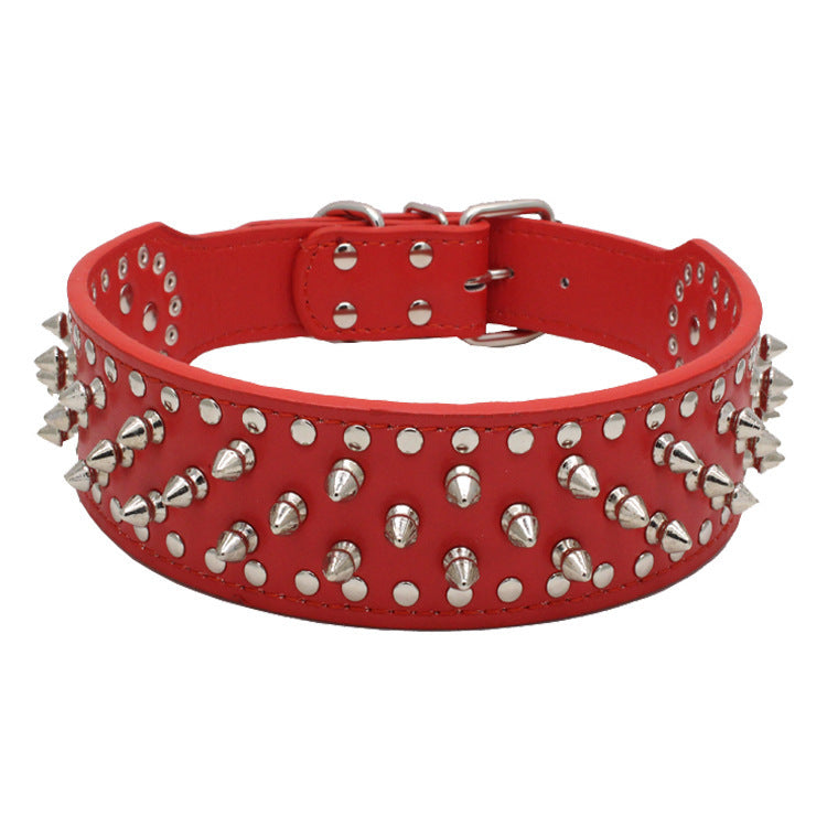 Pet Collar Leather Spiked Studded Red