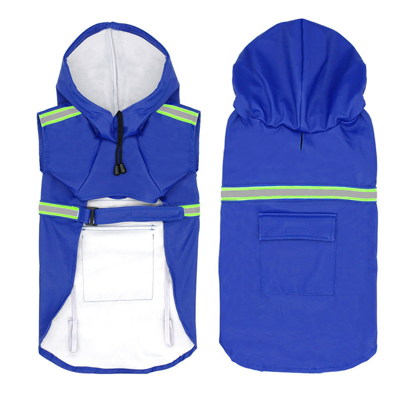 Blue dog raincoat with reflective stripes 