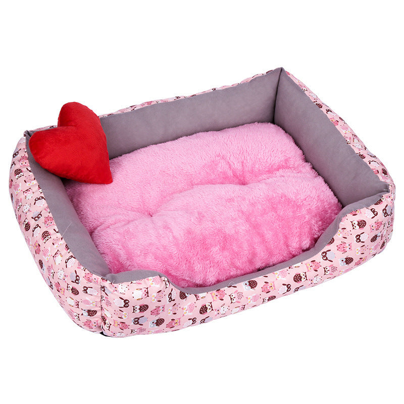 Pet Bed Rectangular Pink Owls