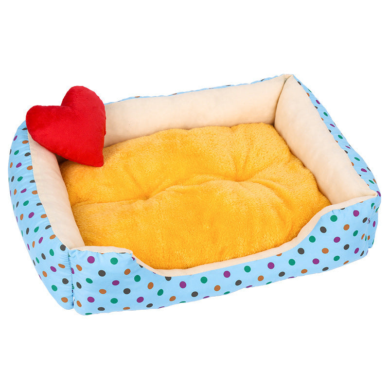 Pet Bed Rectangular Blue Polka Dot