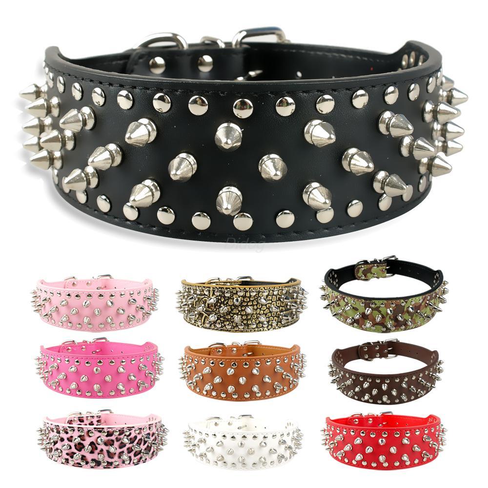 Pet Collar Leather Spiked Studded