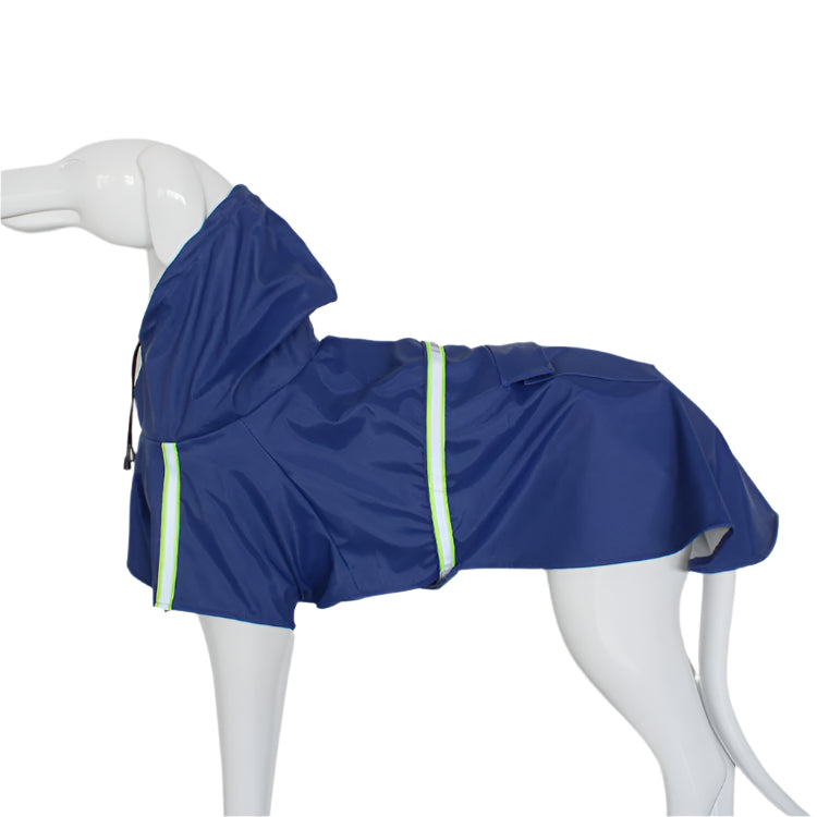 Blue dog raincoat with reflective stripes