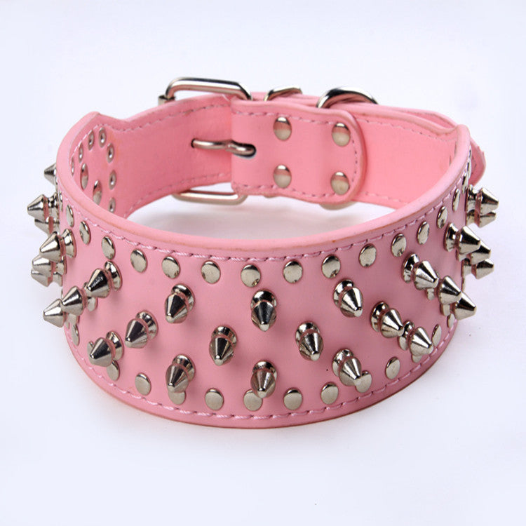 Pet Collar Leather Spiked Studded Pink