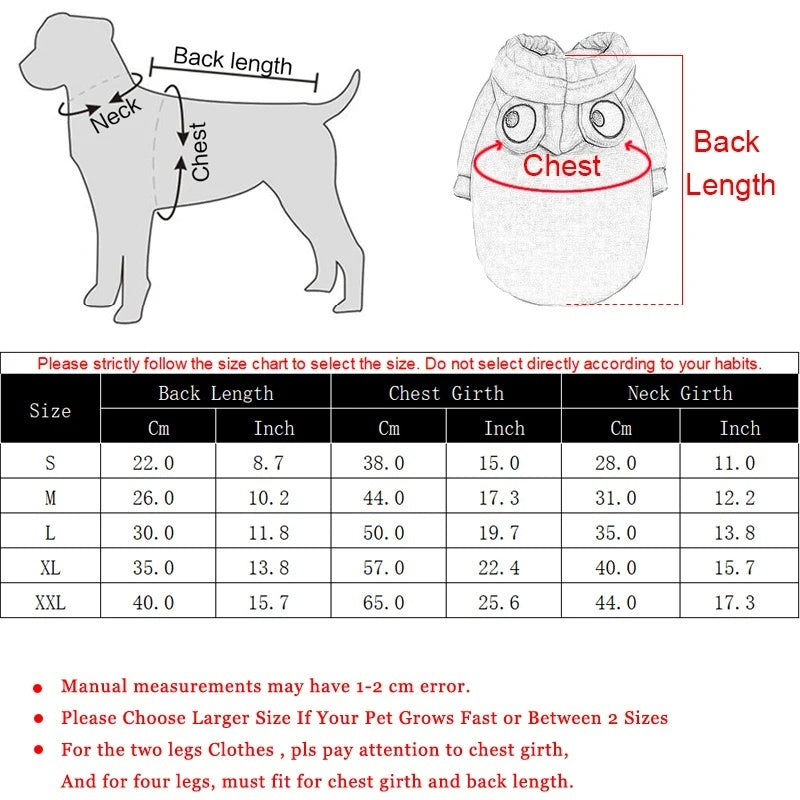 Size Chart Pet Hoodie Frog