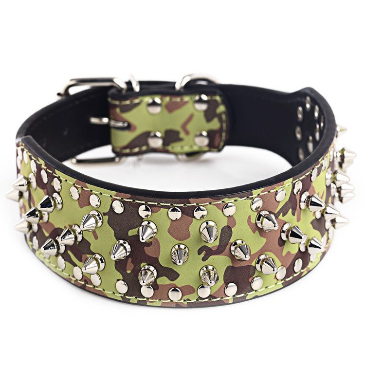 Pet Collar Leather Spiked Studded Camouflage