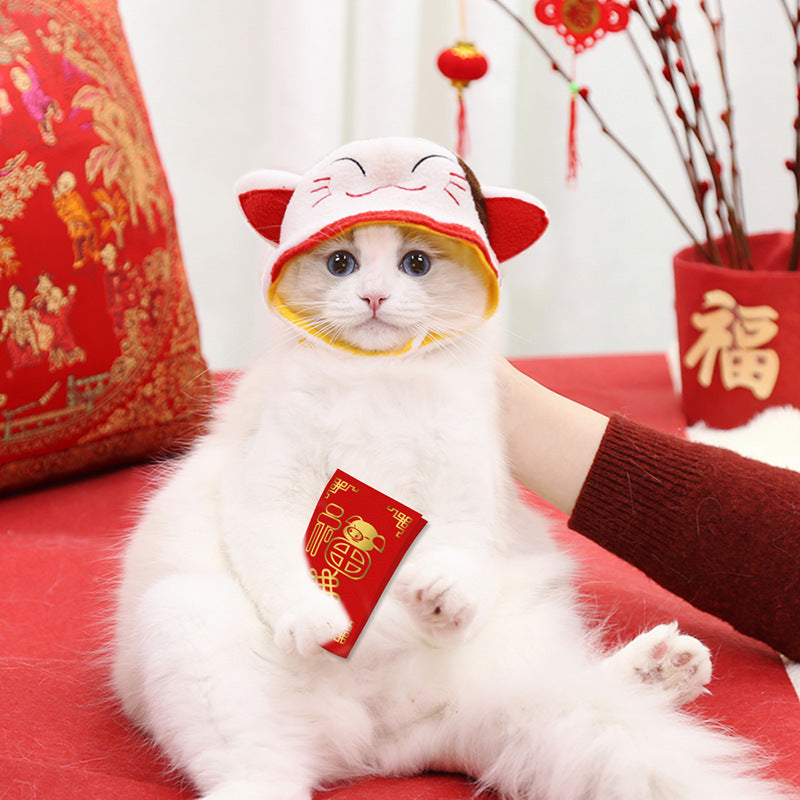 Funny Pet Headwear Chinese Style White