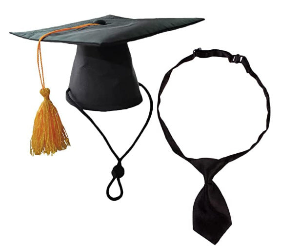 Funny Pet Headwear Graduation Cap and Tie