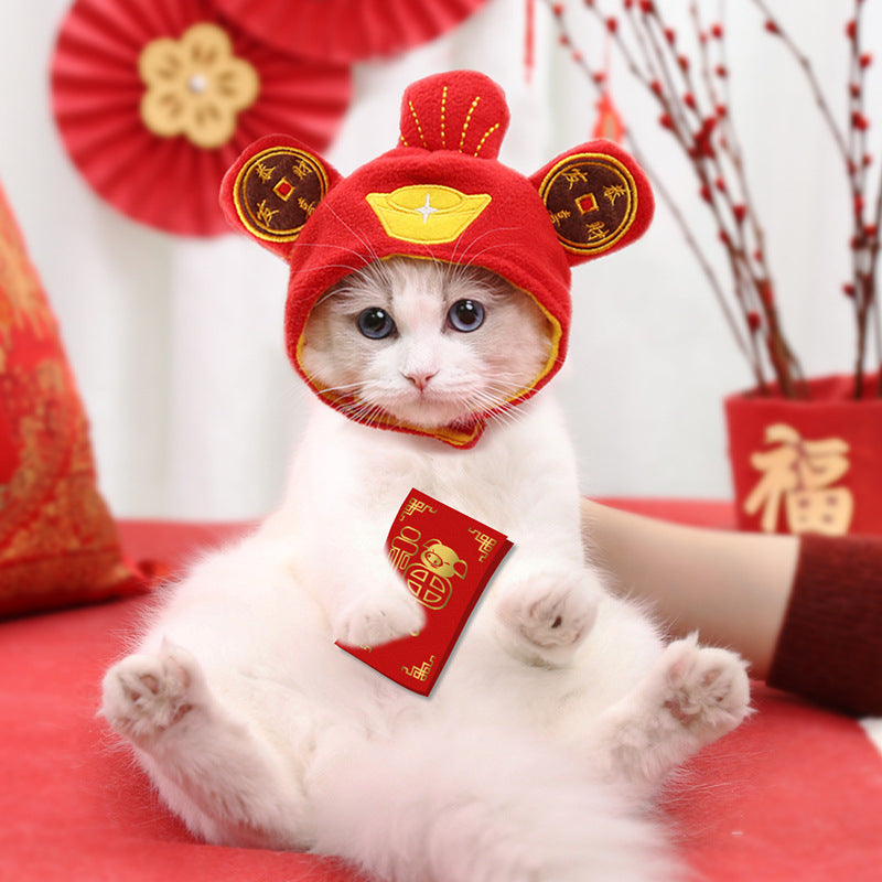 Funny Pet Headwear Chinese Style Red