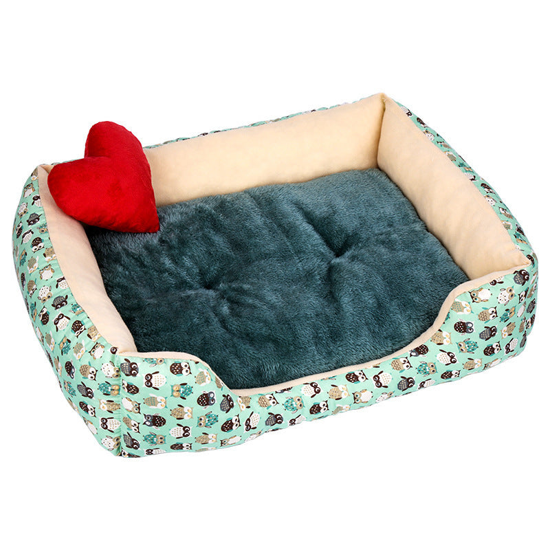 Pet Bed Rectangular Green Owls