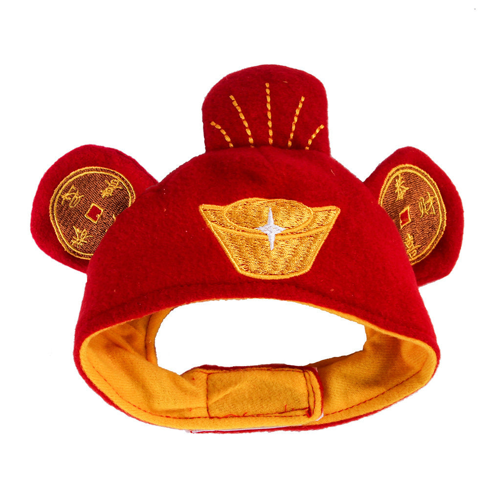 Funny Pet Headwear Chinese Style Red