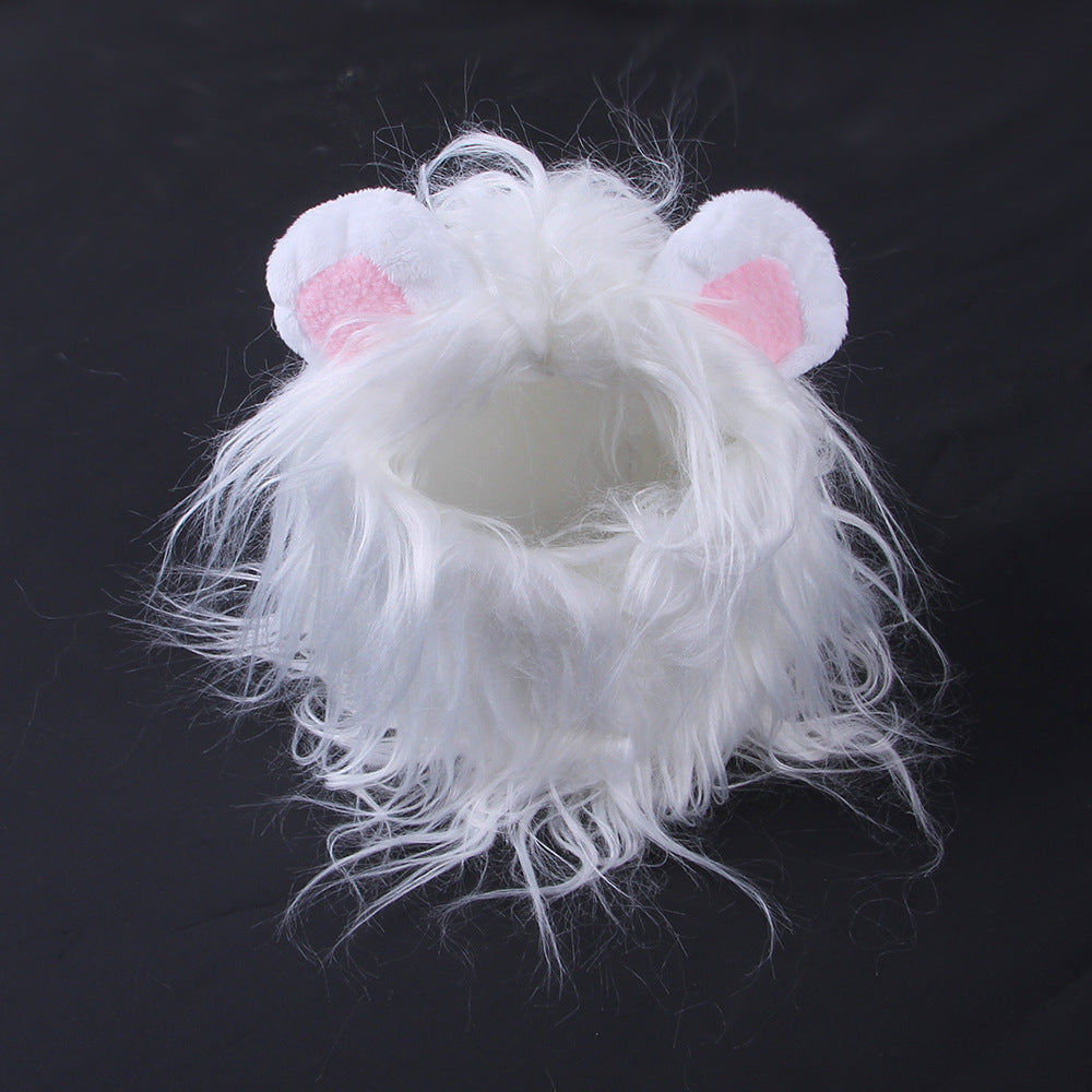 Funny Pet Headwear Lion Mane White