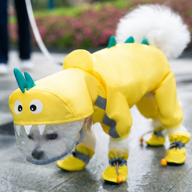 Pet Rain Coat Yellow Dinosaur