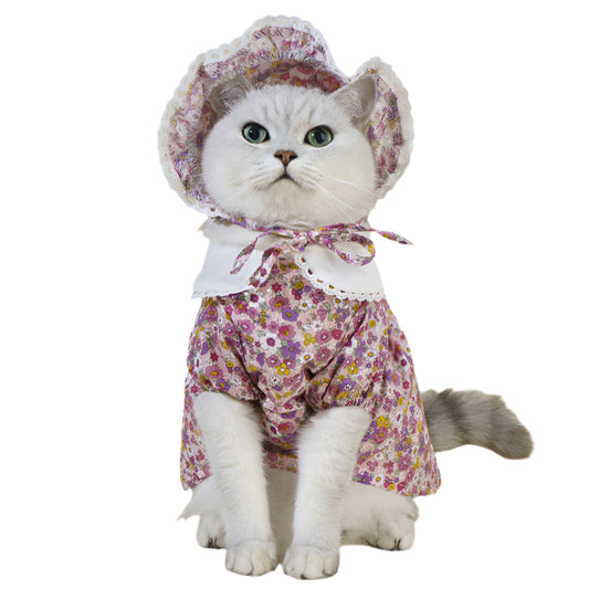 Pet Ditsy Floral Dress and Hat