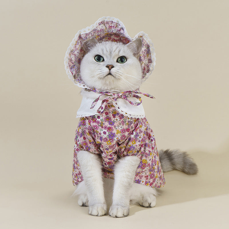 Pet Ditsy Floral Dress and Hat