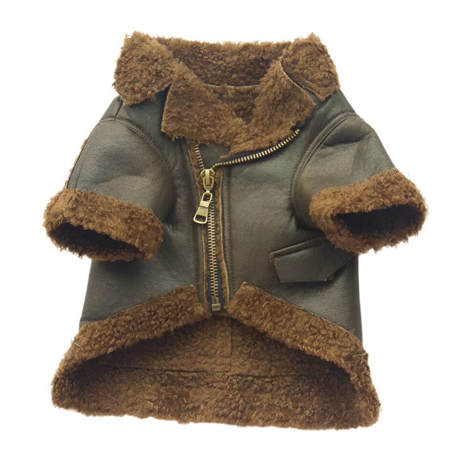 Pet Leather Jacket Aviator Brown