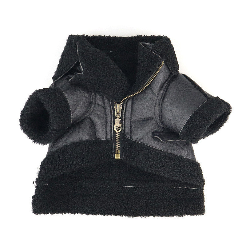 Pet Leather Jacket Aviator Black