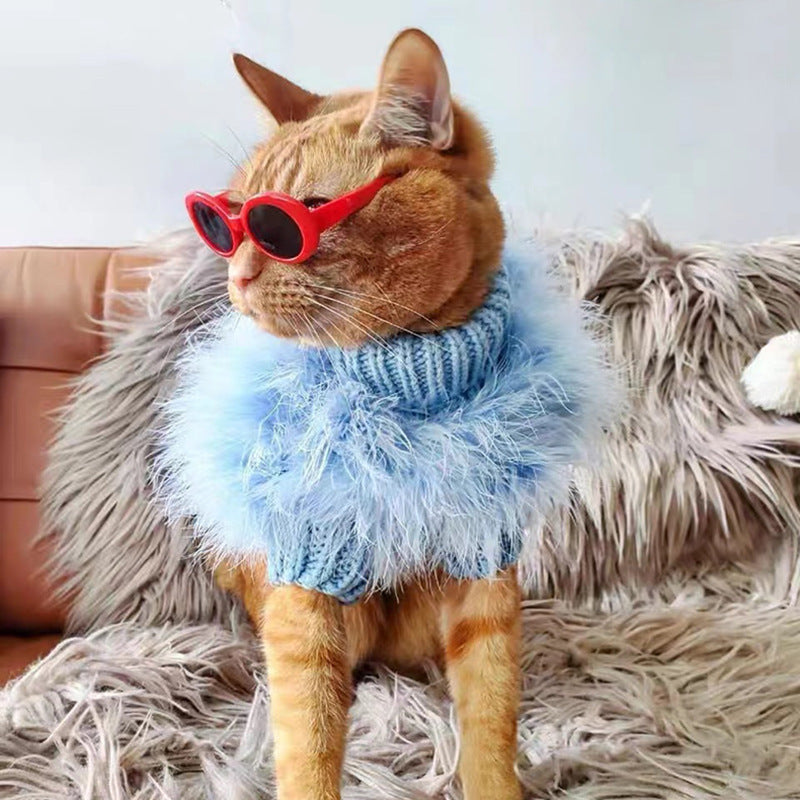 Pet Feather Knit Sweater Blue