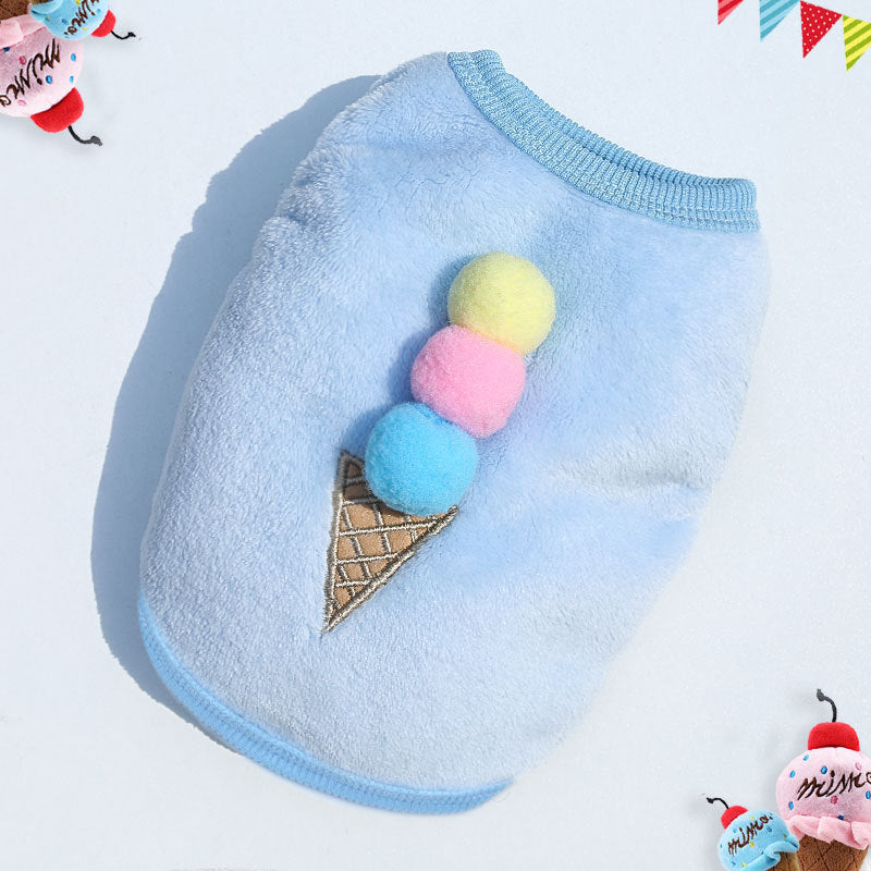 Pet Sweater Cute Fleece Blue Ice Cream