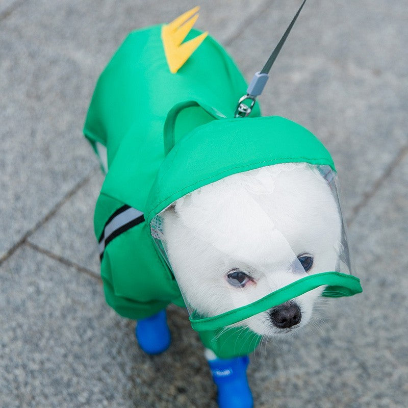 Pet Rain Coat Green Dinosaur