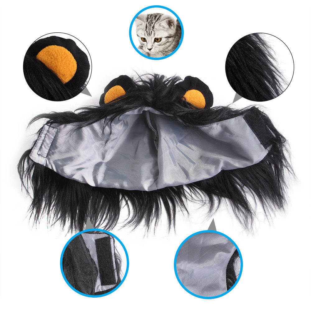 Funny Pet Headwear Lion Mane Black 