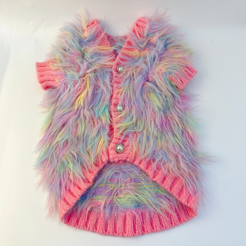 Fluffy rainbow pet sweater