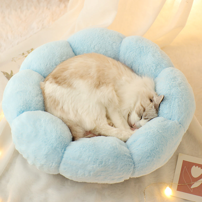 Pet Bed Round Flower Blue