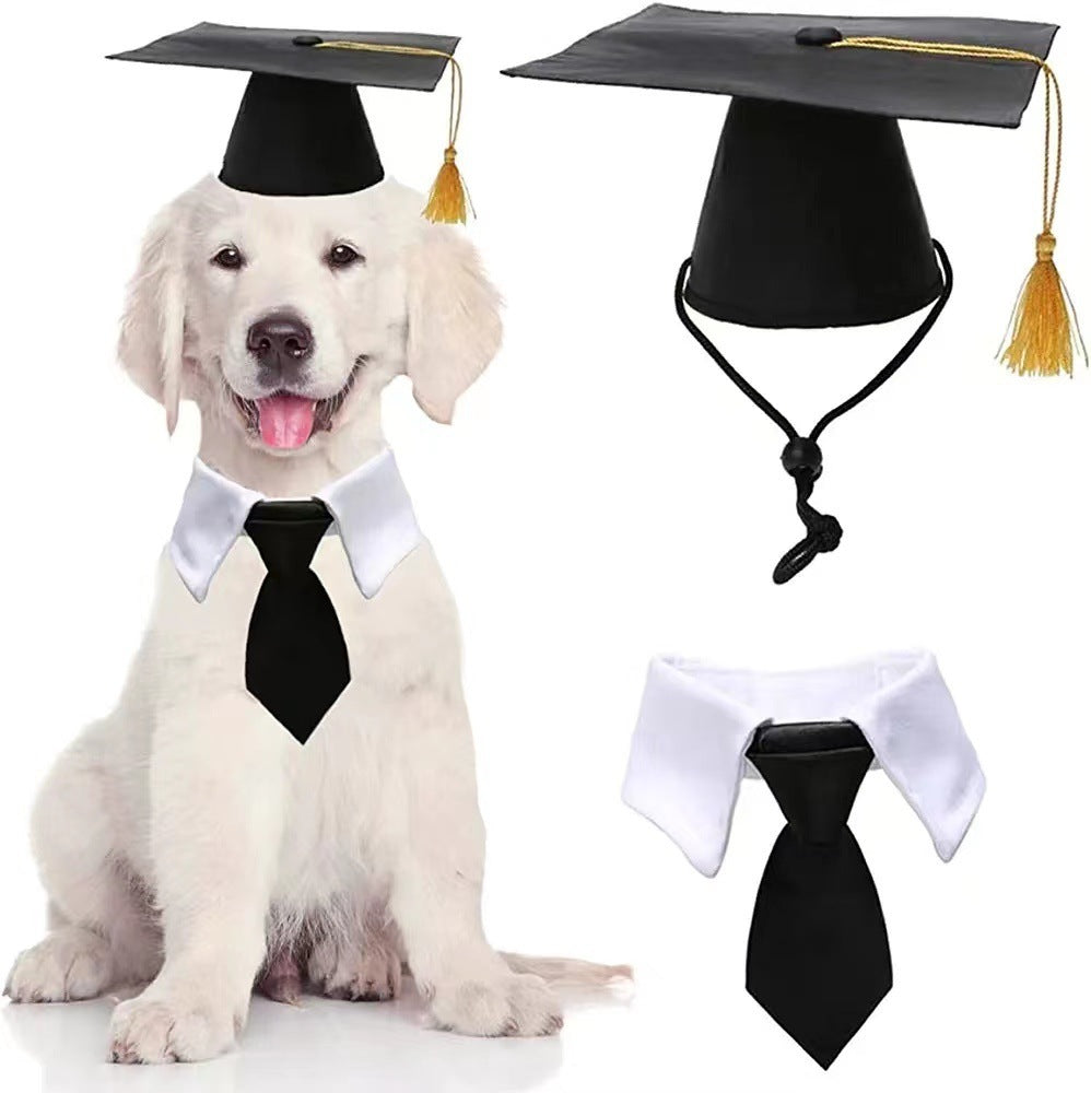 Funny Pet Headwear Graduation Cap and Tie