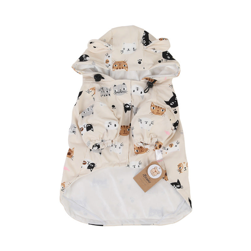 Pet Rain Coat Animal Print Cat