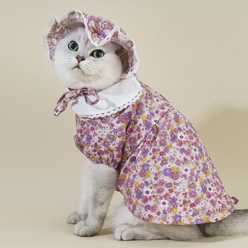 Pet Ditsy Floral Dress and Hat