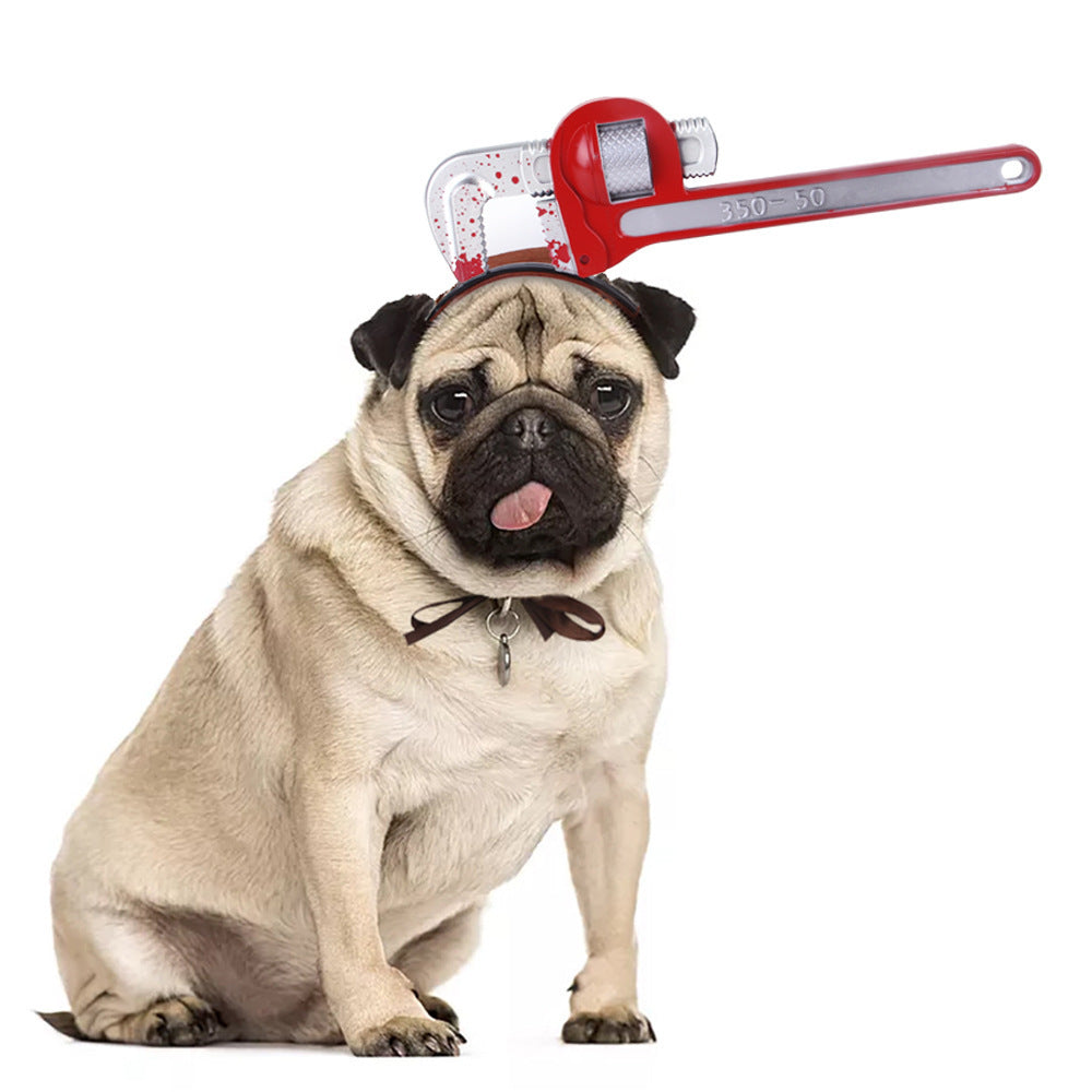 Funny Pet Headwear Bloody Tools Pipe Wrench
