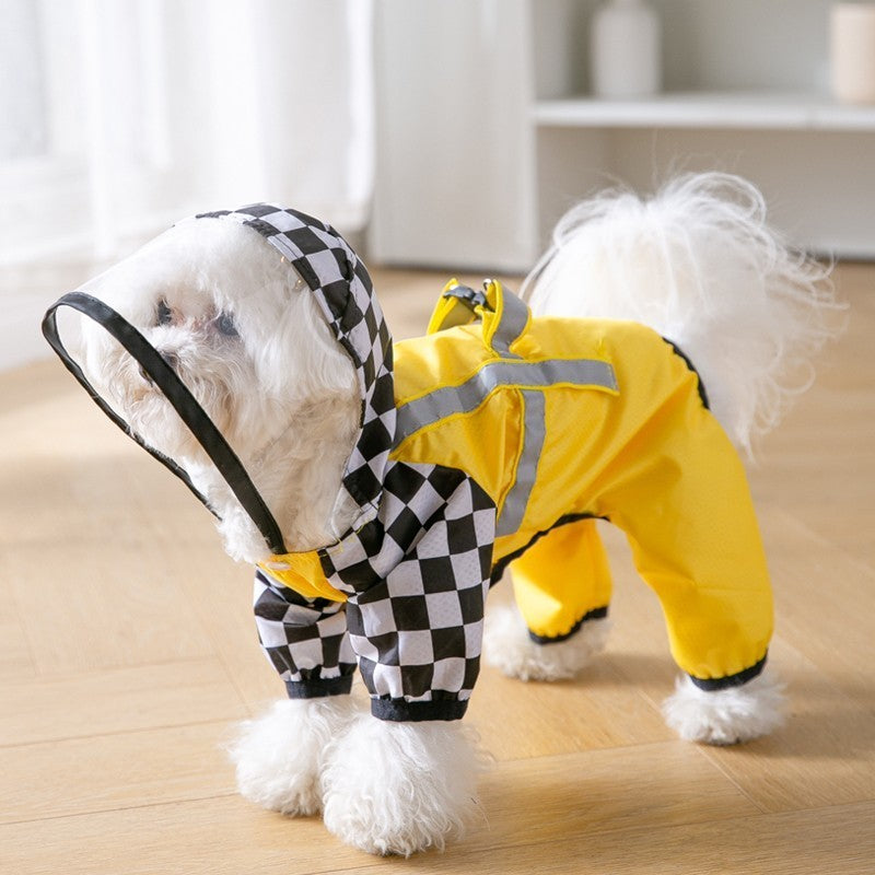Pet Rain Coat Yellow Checkerboard