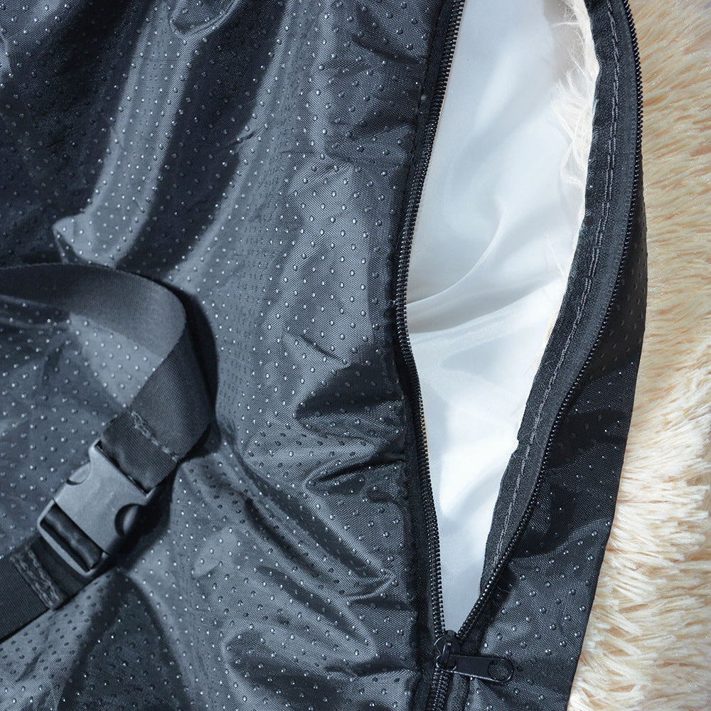 Close-up of zipper apricot fluffy car seat