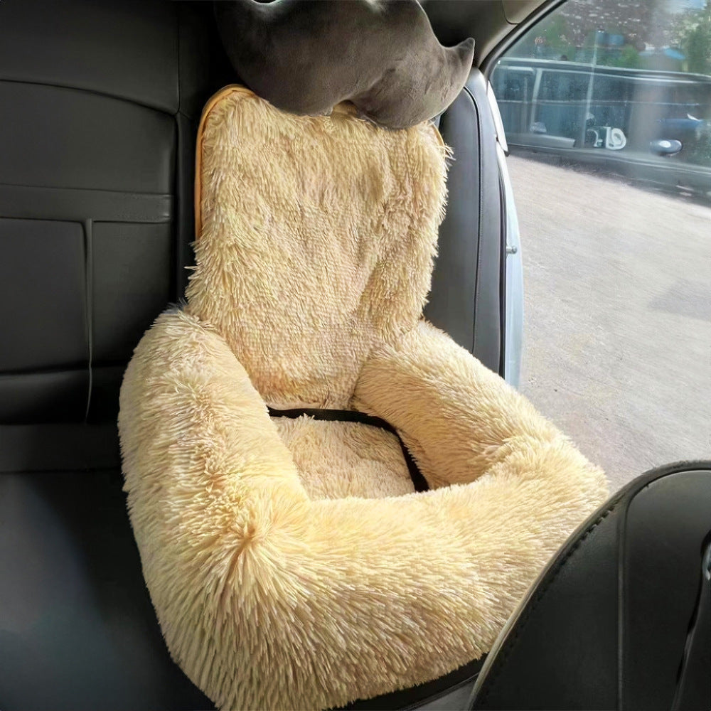 Apricot fluffy car seat cover in car