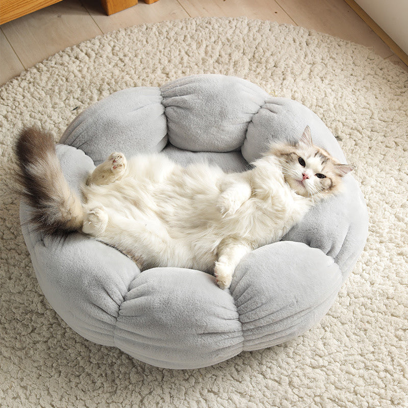 Pet Bed Round Flower Gray