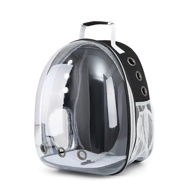 Pet bubble backpack with black accents on a white background
