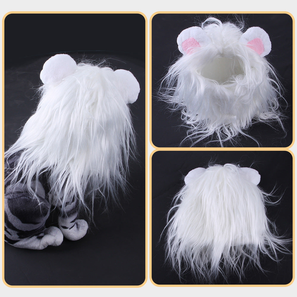 Funny Pet Headwear Lion Mane White