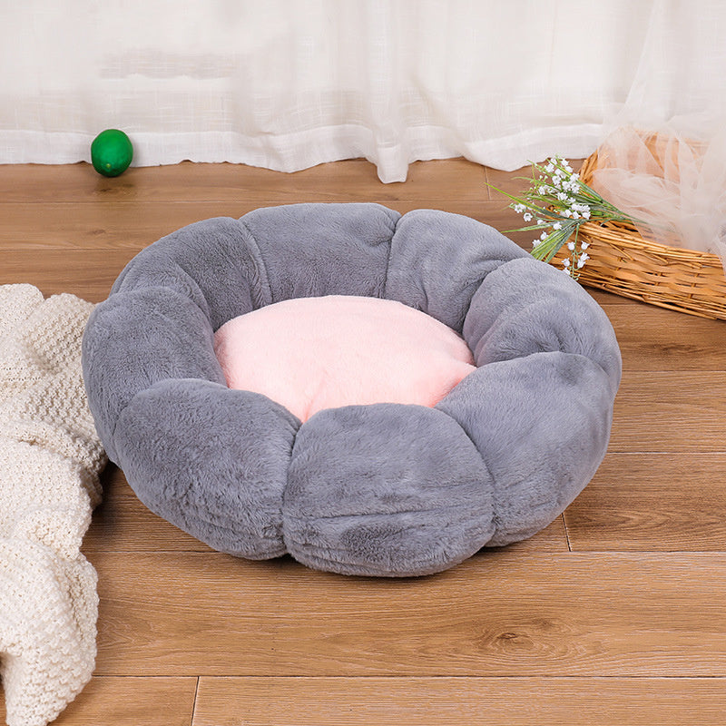 Pet Bed Round Flower Gray