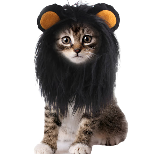 Funny Pet Headwear Lion Mane Black