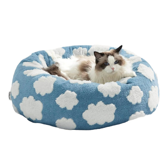 Pet Bed Round Sherpa Blue Clouds