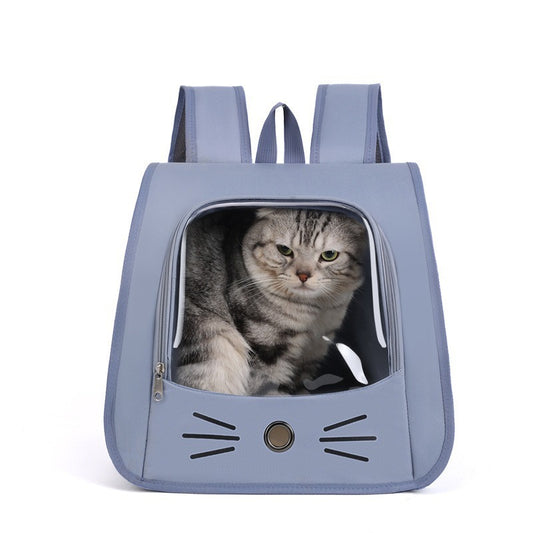 Pet Backpack Transparent Whiskers Blue